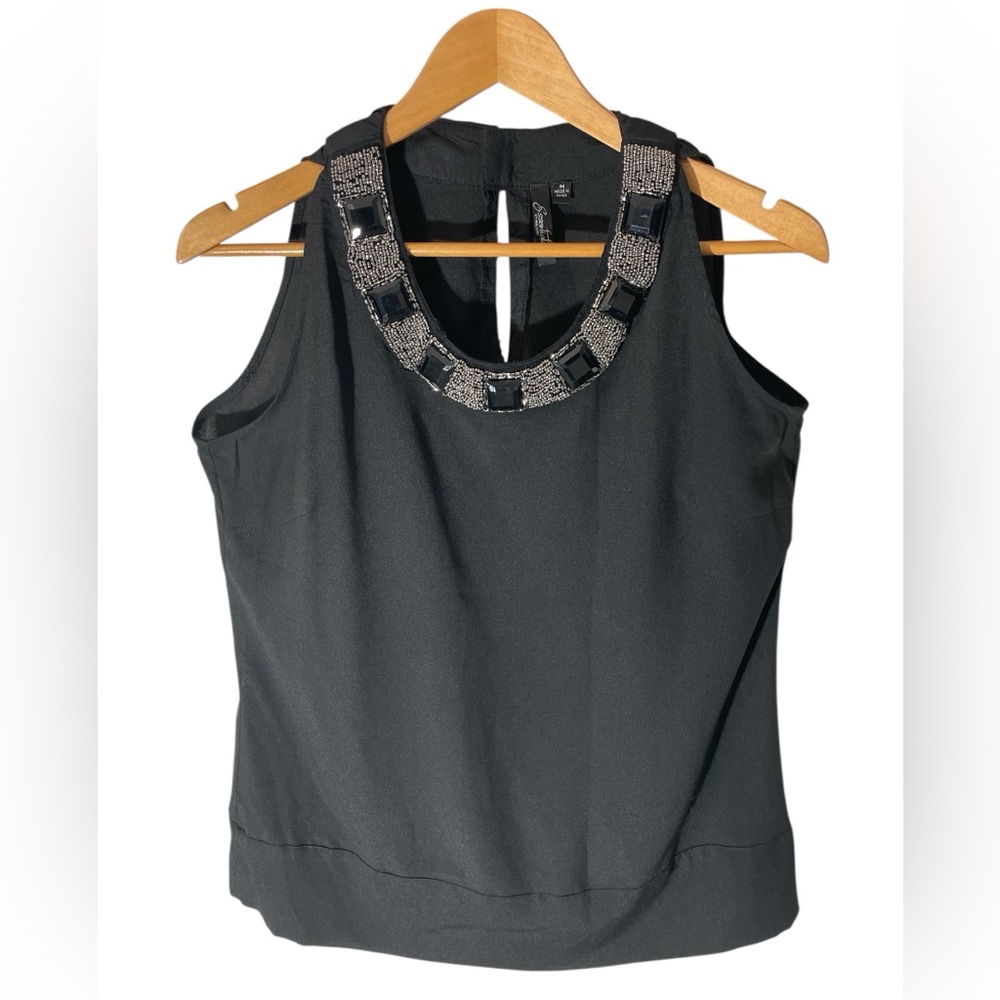 EE2- Elegant Beaded Black Sleeveless Tank Top